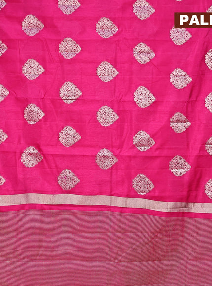 Semi raw silk saree pink with silver zari woven buttas and silver zari woven border