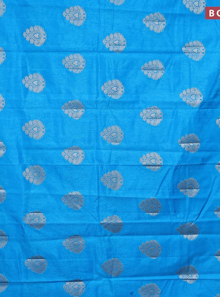 Semi raw silk saree cs blue with silver zari woven buttas and silver zari woven border