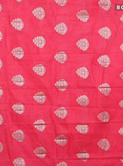 Semi raw silk saree pink with silver zari woven buttas and silver zari woven border