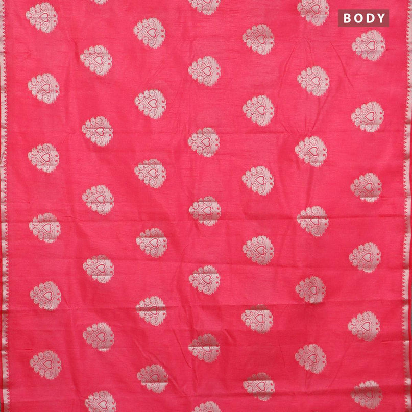 Semi raw silk saree pink with silver zari woven buttas and silver zari woven border