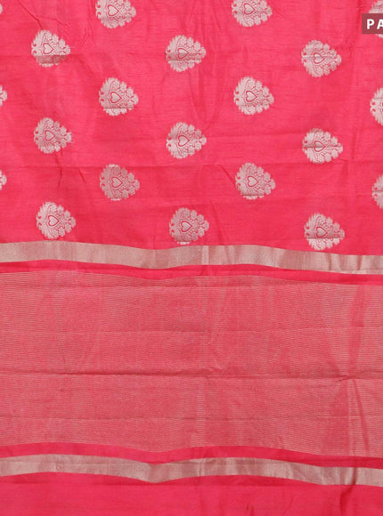 Semi raw silk saree pink with silver zari woven buttas and silver zari woven border