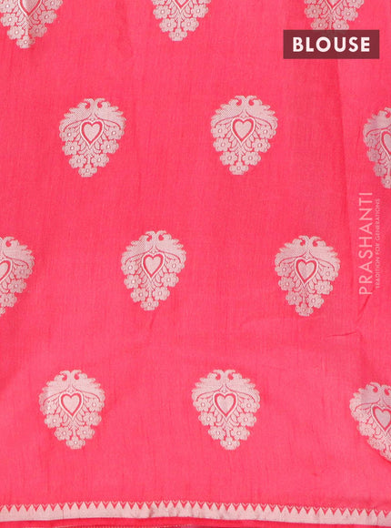 Semi raw silk saree pink with silver zari woven buttas and silver zari woven border