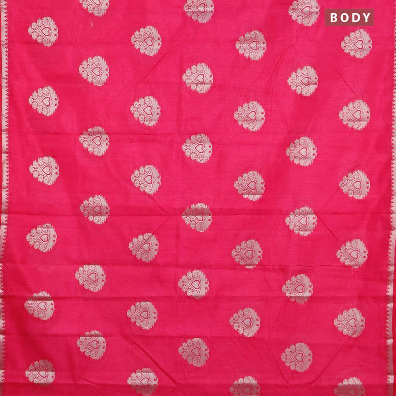 Semi raw silk saree pink with silver zari woven buttas and silver zari woven border