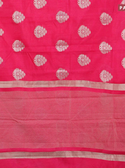 Semi raw silk saree pink with silver zari woven buttas and silver zari woven border