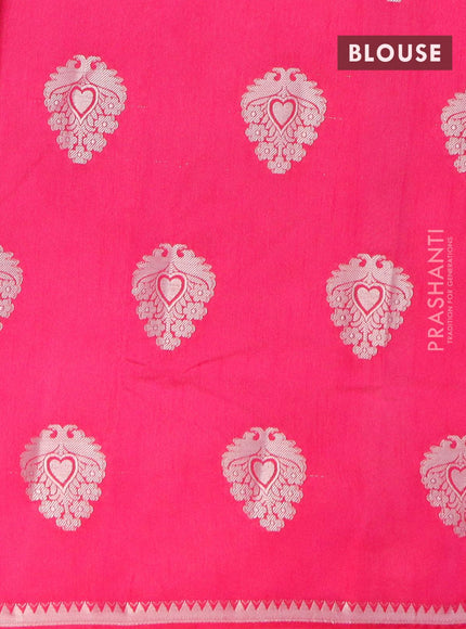 Semi raw silk saree pink with silver zari woven buttas and silver zari woven border