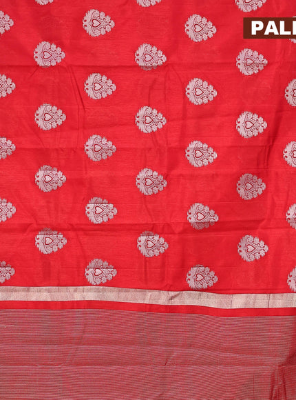 Semi raw silk saree red with silver zari woven buttas and silver zari woven border