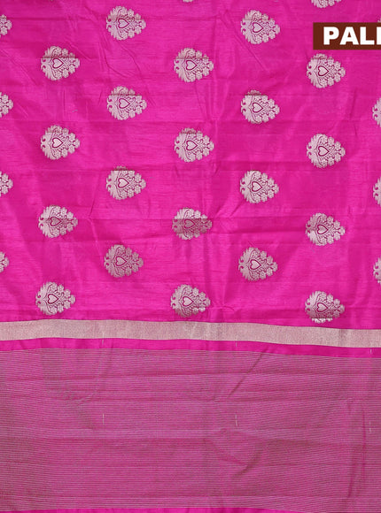 Semi raw silk saree pink with silver zari woven buttas and silver zari woven border