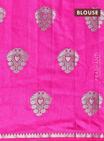 Semi raw silk saree pink with silver zari woven buttas and silver zari woven border