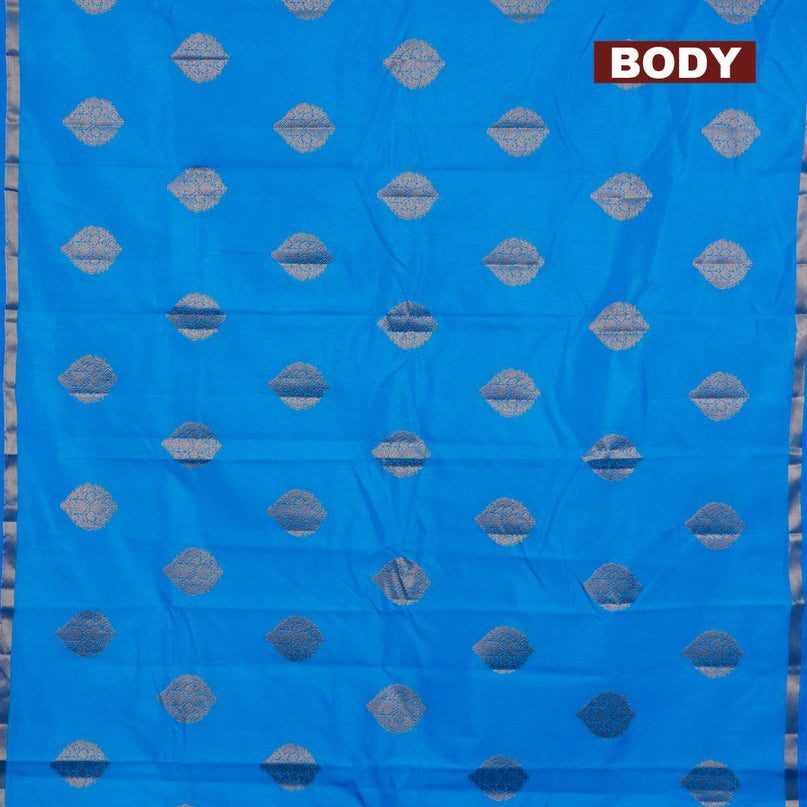 Semi raw silk saree cs blue with zari woven buttas and small zari woven border