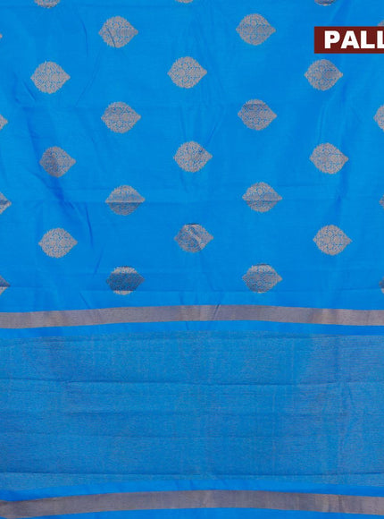 Semi raw silk saree cs blue with zari woven buttas and small zari woven border