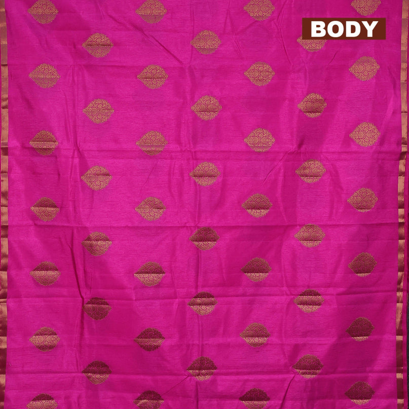 Semi raw silk saree pink with zari woven buttas and small zari woven border