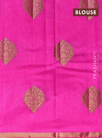 Semi raw silk saree pink with zari woven buttas and small zari woven border