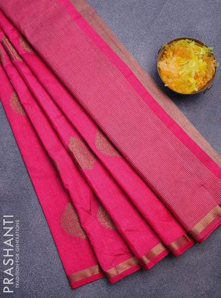 Semi raw silk saree red with zari woven buttas and small zari woven border