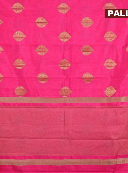 Semi raw silk saree pink with zari woven buttas and small zari woven border