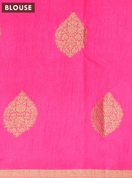 Semi raw silk saree pink with zari woven buttas and small zari woven border