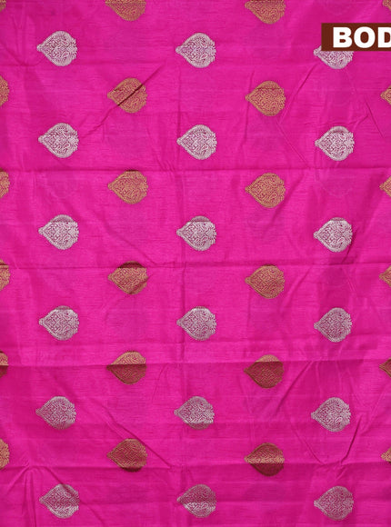 Semi raw silk saree pink with silver & gold zari woven buttas and small zari woven border