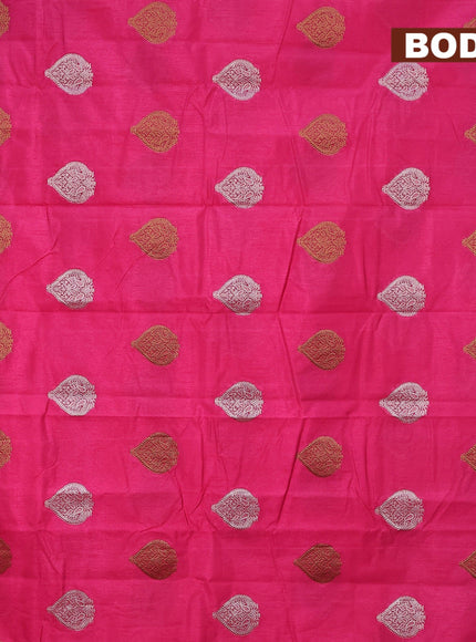 Semi raw silk saree pink with silver & gold zari woven buttas and small zari woven border