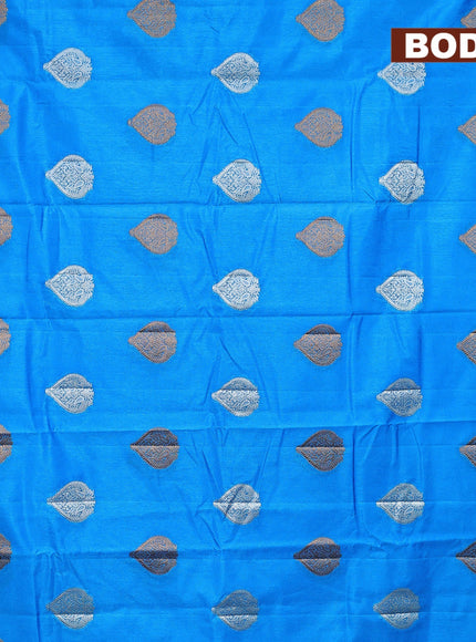 Semi raw silk saree cs blue with silver & gold zari woven buttas and small zari woven border