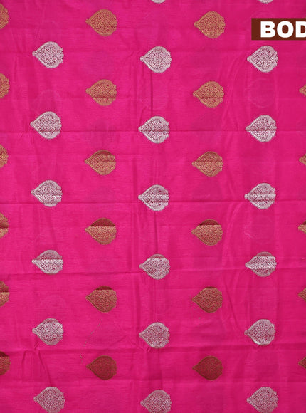 Semi raw silk saree pink with silver & gold zari woven buttas and small zari woven border