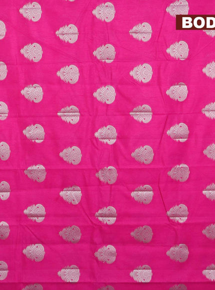 Semi raw silk saree pink with silver zari woven buttas and small zari woven border