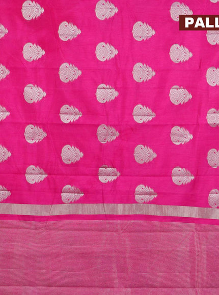 Semi raw silk saree pink with silver zari woven buttas and small zari woven border