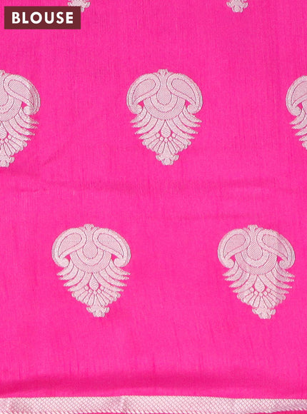 Semi raw silk saree pink with silver zari woven buttas and small zari woven border