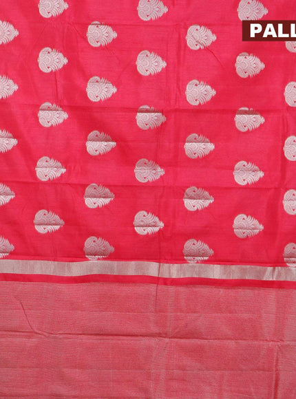 Semi raw silk saree pink with silver zari woven buttas and small zari woven border