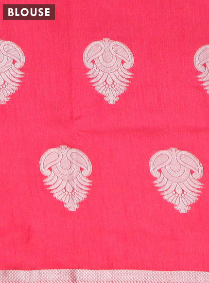 Semi raw silk saree pink with silver zari woven buttas and small zari woven border