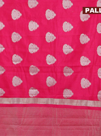 Semi raw silk saree pink with silver zari woven buttas and small zari woven border