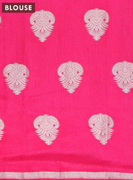 Semi raw silk saree pink with silver zari woven buttas and small zari woven border