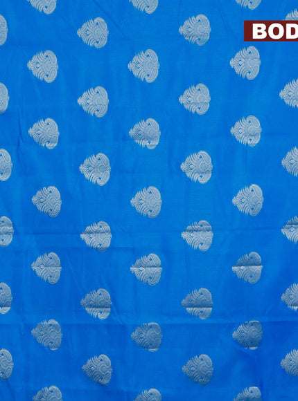 Semi raw silk saree cs blue with silver zari woven buttas and small zari woven border