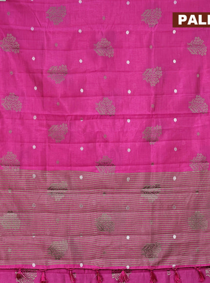 Semi raw silk saree pink with thread & silver zari woven buttas and woven border