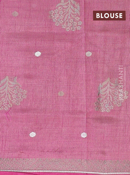 Semi raw silk saree pink with thread & silver zari woven buttas and woven border