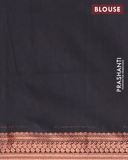 Kalyani cotton saree magenta pink and black with copper zari woven annam buttas and peacock copper zari woven border