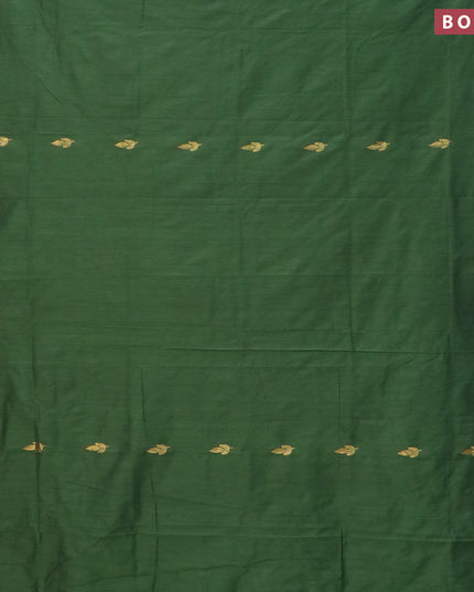 Kalyani cotton saree sap green and red with zari woven leaf buttas and temple woven simple border