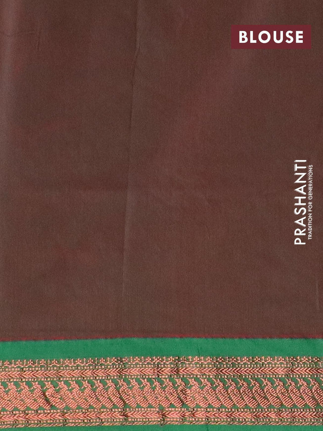 Kalyani cotton saree maroon and green with thread woven buttas and peacocck copper zari woven border