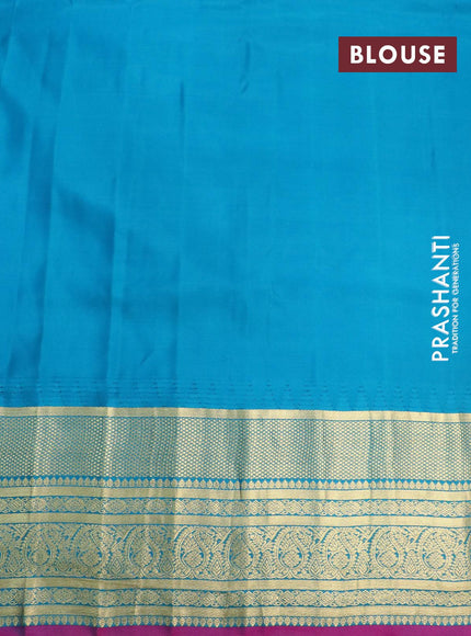 Pure gadwal silk saree orange and cs blue with silver & gold zari woven buttas and temple design zari woven border