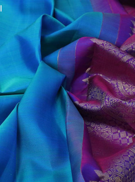 Pure kanjivaram silk saree light blue and purple with zari woven buttas and rich zari woven border