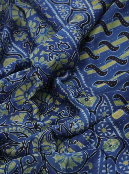 Modal silk saree blue with allover floral prints and ajrakh printed pallu