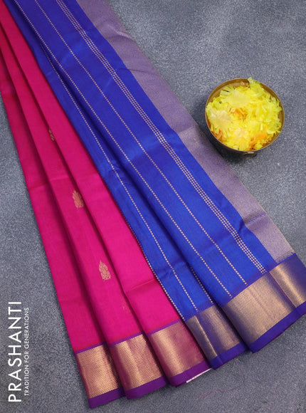 Silk cotton saree pink and blue with zari woven buttas and zari woven border