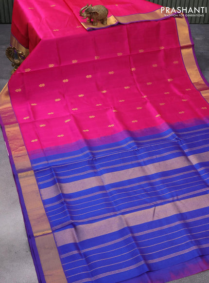 Silk cotton saree pink and blue with zari woven buttas and zari woven border