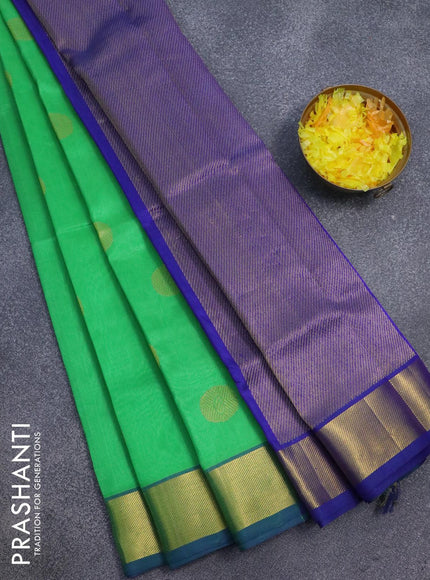 Silk cotton saree green and blue with zari woven buttas and zari woven border