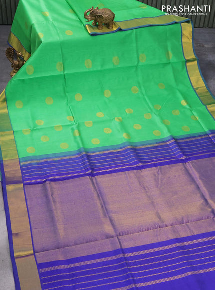 Silk cotton saree green and blue with zari woven buttas and zari woven border