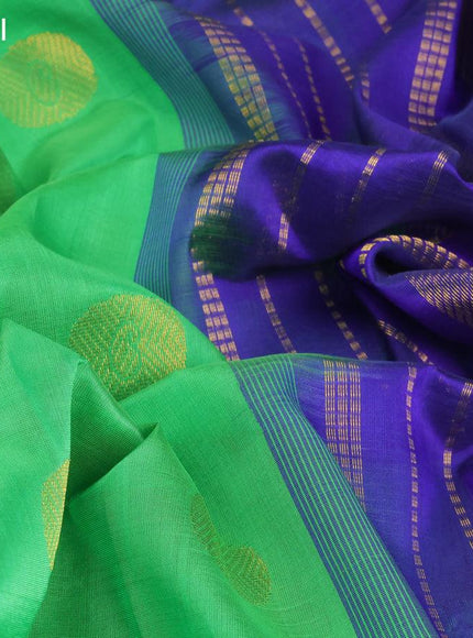 Silk cotton saree green and blue with zari woven buttas and zari woven border