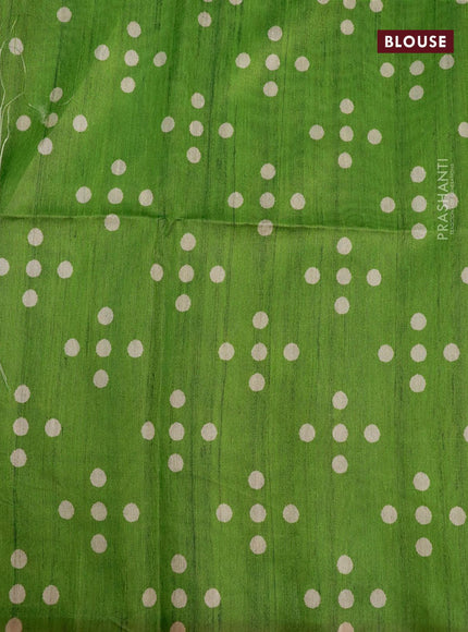 Chappa saree light green and cream with plain body and madhubani printed border