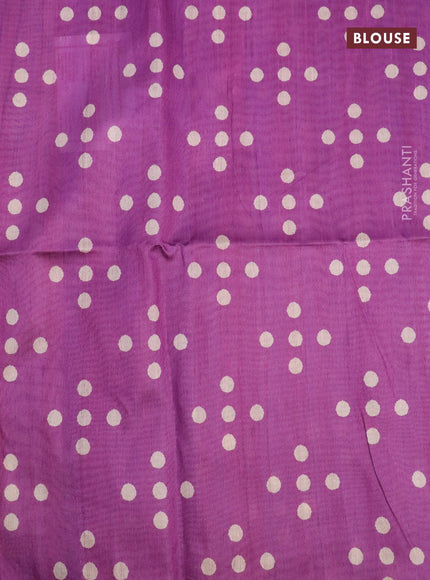 Chappa saree purple and cream with plain body and madhubani printed border