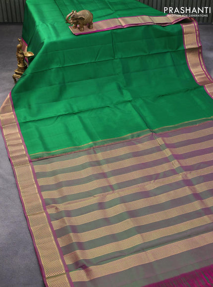 10 yards silk saree green and dual shade of pink with plain body and zari woven border