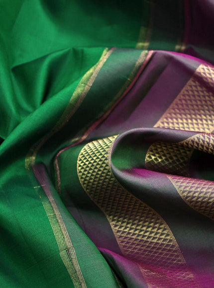 10 yards silk saree green and dual shade of pink with plain body and zari woven border