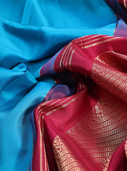 10 yards silk saree cs blue and dark magenta pink with plain body and zari woven border