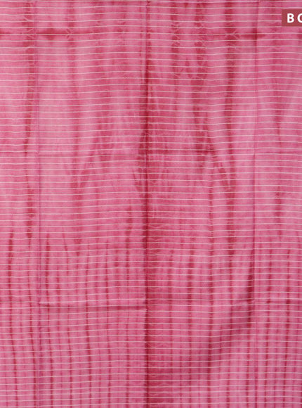 Bamboo silk saree pink and dark magenta with allover tie & dye prints & thread stripe pattern in borderless style